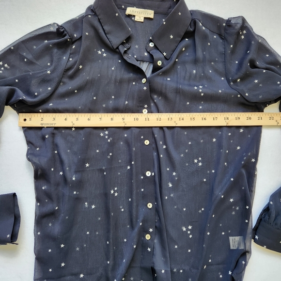 Lovestitch Star Print Black White Long Sleeve Sheer Blouse Top Button Medium - Picture 13 of 15